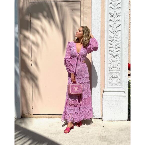 Alexis Zendaya Lace Crochet Cut Out Long Sleeve Dress Lilac Macrame size XS - Picture 5 of 15